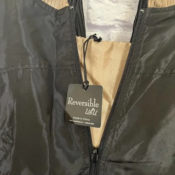 UBU Womens Reversible Jacket Packable Black Beige Sz XL